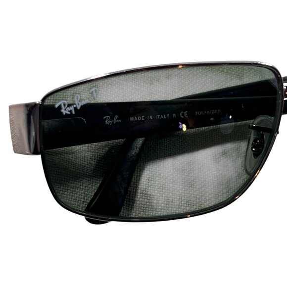 Vtg Ray Ban RB3189 Leather II 004/9A Polarized Sunglasses Metal Wrap Italy Black - Picture 3 of 13